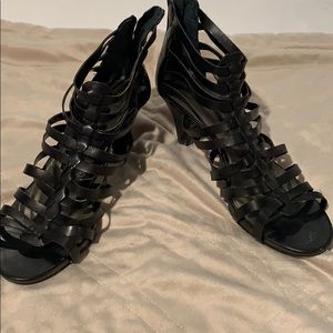 Black leather bootie sandals